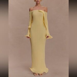 Meshki Yellow Off-Shoulder Long Sleeve Dress